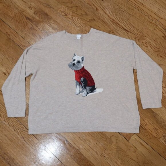 J JILL dog sweater print red sand neutral crewneck pulvr cotton longsleeve comfy - Picture 1 of 11